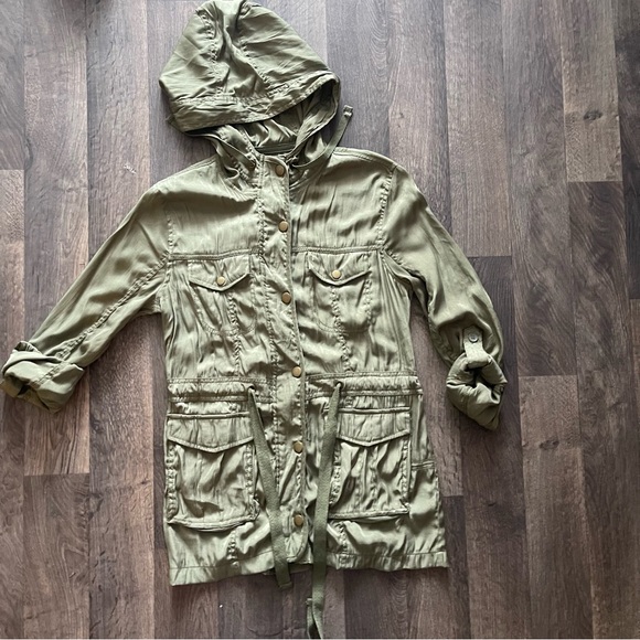 Olive Green Utility Draw String Light Weight Jacket Size S - Picture 6 of 9